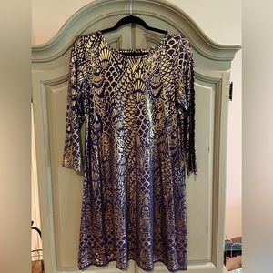 Lilly Pulitzer Ophelia Black Gold Metallic 3/4 Sleeve Caged Mini Dress